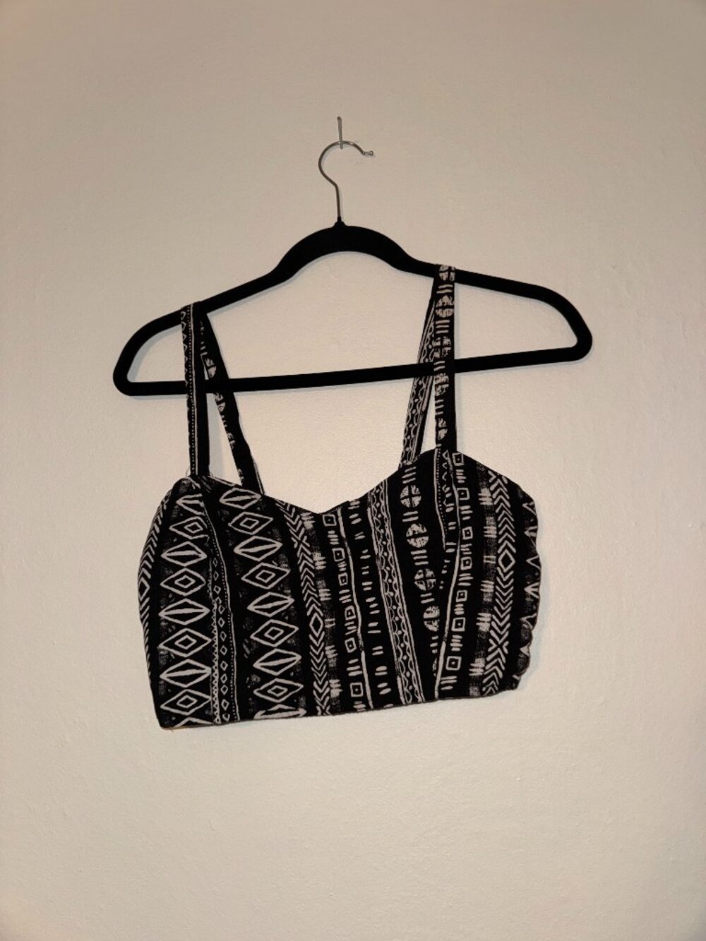 Black and White Geometric Tribal Print Cropped Cami Top